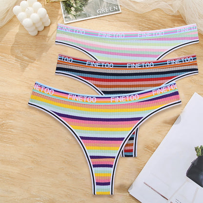 3 Pack Cotton Mix Seamless G-string Colorful Striped Lingerie Panties S-XL Thongs Female Letter Waist Underwear Briefs The Clothing Company Sydney