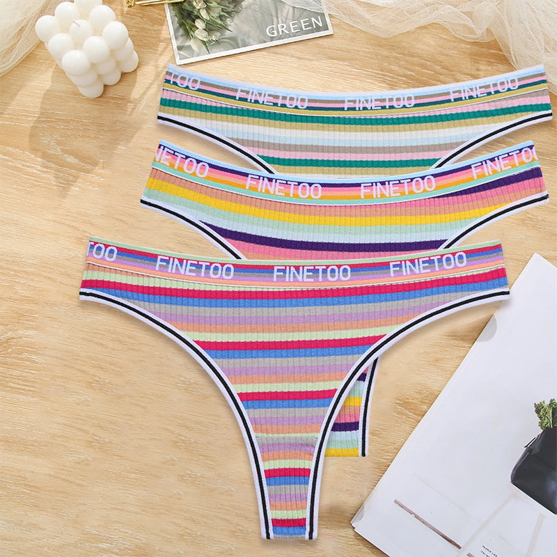 3 Pack Cotton Mix Seamless G-string Colorful Striped Lingerie Panties S-XL Thongs Female Letter Waist Underwear Briefs The Clothing Company Sydney