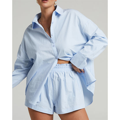 Women's Tracksuits Shirt With Mini Shorts Cotton Two Pieces Sets Fashion Clothing Outfits Blouse Set The Clothing Company Sydney