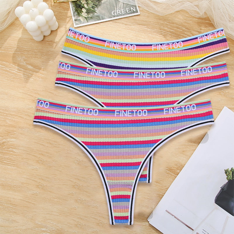 3 Pack Cotton Mix Seamless G-string Colorful Striped Lingerie Panties S-XL Thongs Female Letter Waist Underwear Briefs The Clothing Company Sydney