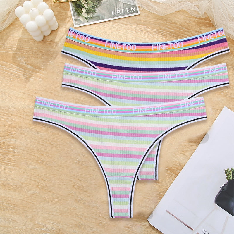 3 Pack Cotton Mix Seamless G-string Colorful Striped Lingerie Panties S-XL Thongs Female Letter Waist Underwear Briefs The Clothing Company Sydney