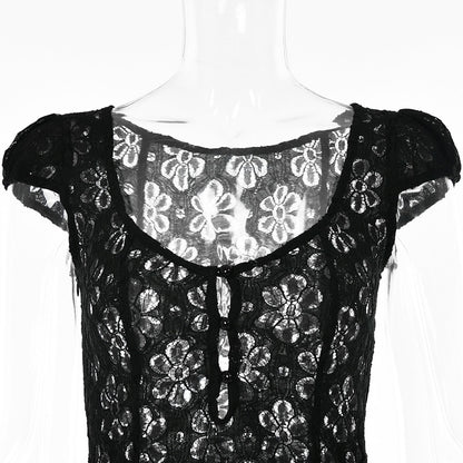 Square Neck Black White Mini Summer High Waist Short Sleeve Beachwear Bodycon Hollow Out Sundress Dress The Clothing Company Sydney