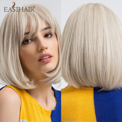 Short Straight Bob Wigs with Bang Golden Brown Natural Synthetic Hair for Women Daily Cosplay Heat Resistant Fiber Wigs The Clothing Company Sydney