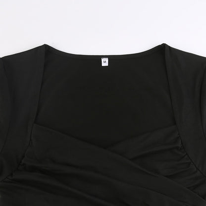 Y2K Cross Crop Top Folds Black Square Collar T Shirt Short Sleeve Square Collar Cute Chic Tee Grunge Tee Retro Top The Clothing Company Sydney