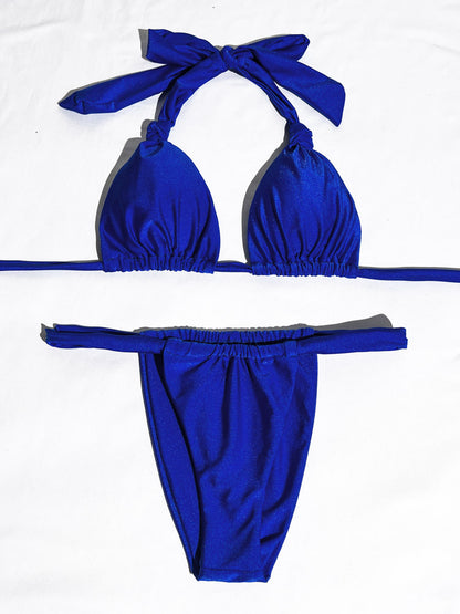 Pleated Bikinis Swimsuit Triangle Bikini Set Swimwear Halter Bathing Suits Bandage Beachwear The Clothing Company Sydney