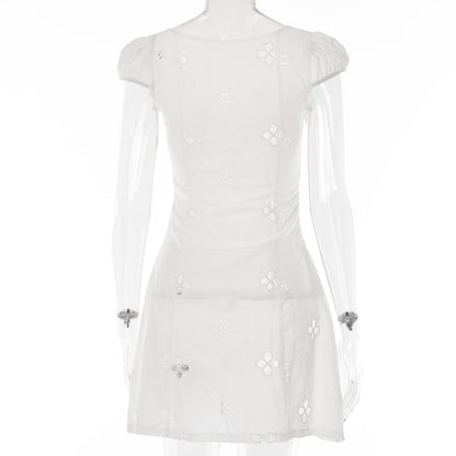 Square Neck Black White Mini Summer High Waist Short Sleeve Beachwear Bodycon Hollow Out Sundress Dress The Clothing Company Sydney