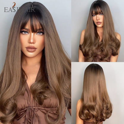 Ombre Gray Ash Wavy Wigs with Bang Light Blonde Platinum Synthetic Long Hair for Women Daily Party Heat Resistant Fiber Wigs The Clothing Company Sydney