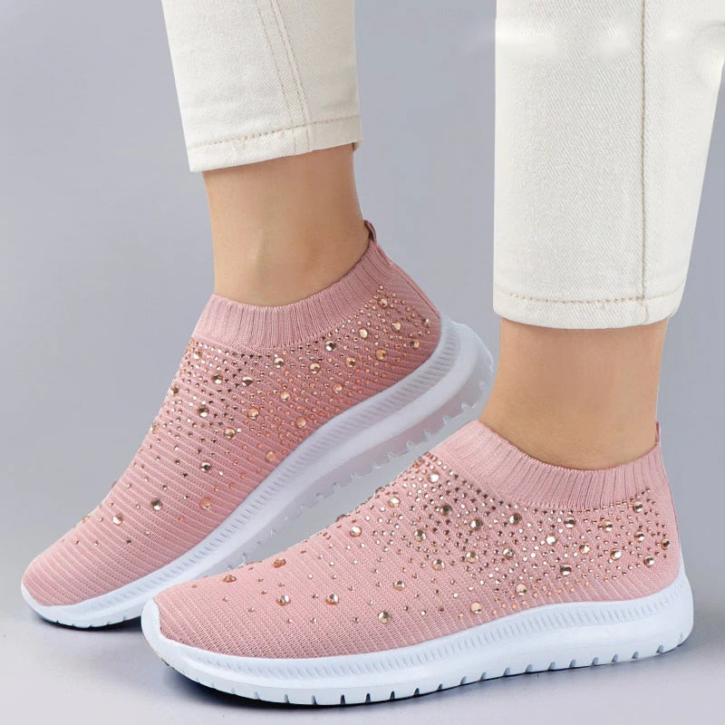 Crystal Breathable Mesh Sneaker Shoes for Women Comfortable Soft Bottom Flats Plus Size Non Slip Casual Shoes The Clothing Company Sydney