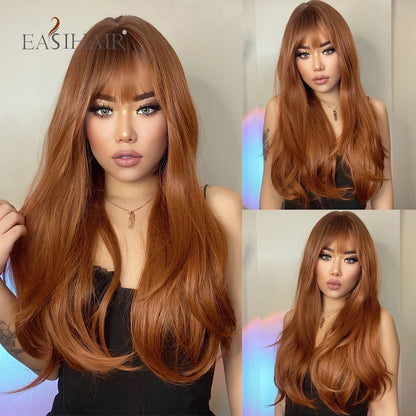 Brown Straight Synthetic Wigs with Bangs Natural Layered Hair Wigs for Women Daily Cosplay Party Heat Resistant Wigs The Clothing Company Sydney