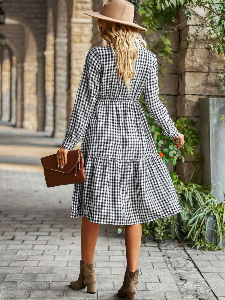 Casual Plaid Shirt Dress For Women Turn Down Long Sleeve Maxi Dress Vintage Single Breasted Patchwork Spring Autumn Dress The Clothing Company Sydney