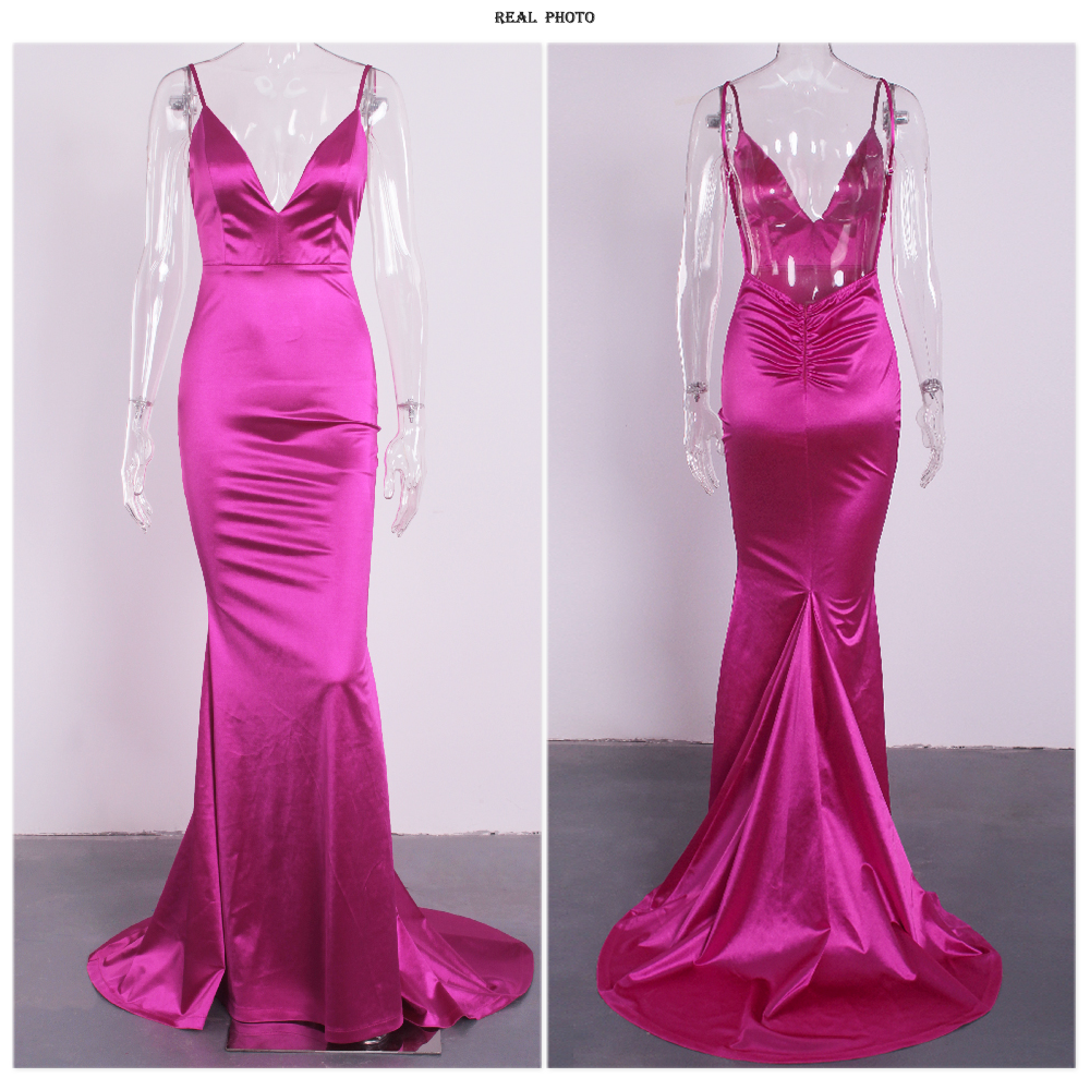 Backless Satin Evening Gown Strappy Deep V Neck Floor Length Prom Padded Stretch Formal Cocktail Wedding Party Dresses The Clothing Company Sydney