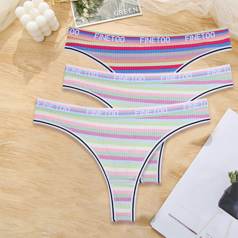 3 Pack Cotton Mix Seamless G-string Colorful Striped Lingerie Panties S-XL Thongs Female Letter Waist Underwear Briefs The Clothing Company Sydney