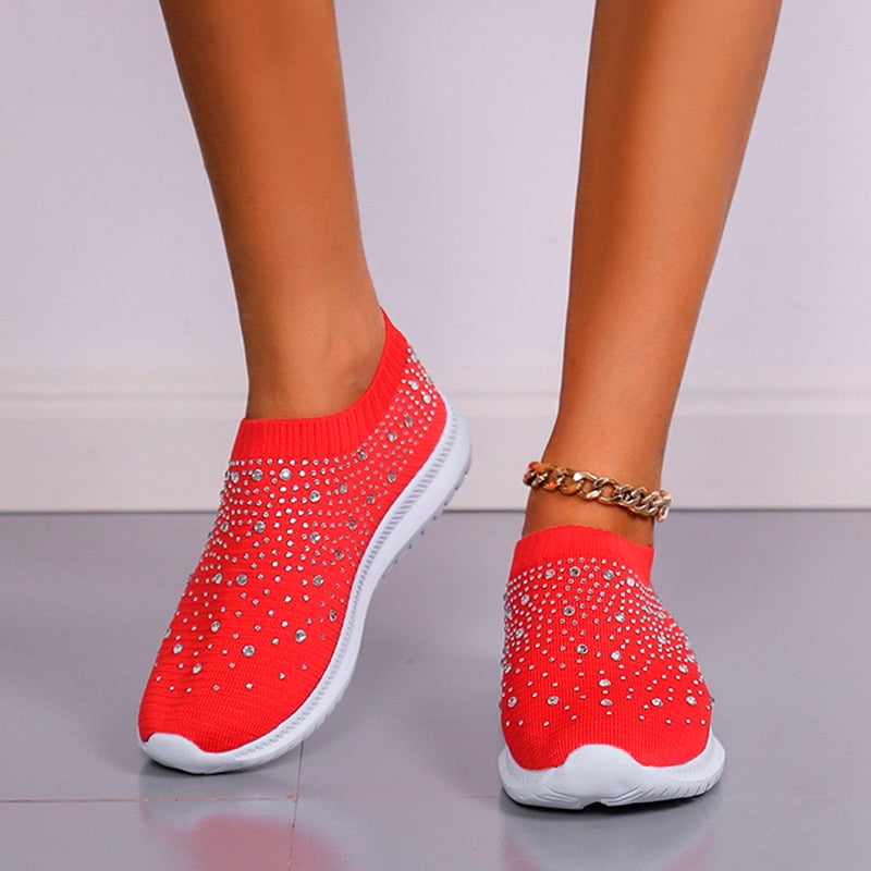 Crystal Breathable Mesh Sneaker Shoes for Women Comfortable Soft Bottom Flats Plus Size Non Slip Casual Shoes The Clothing Company Sydney