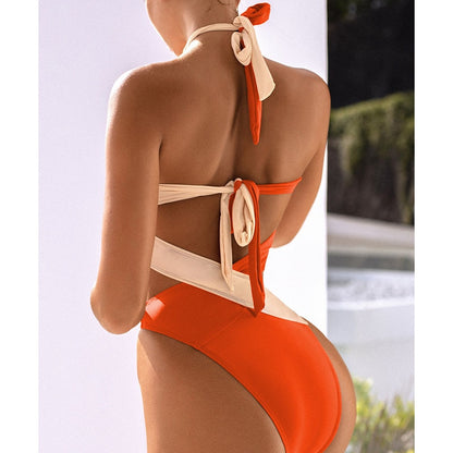 Cut Out Swimsuit One Piece Colorblock Swimwear Wrap Halter Monokini High Cut Bathing Suit Bodysuit Beachwear The Clothing Company Sydney