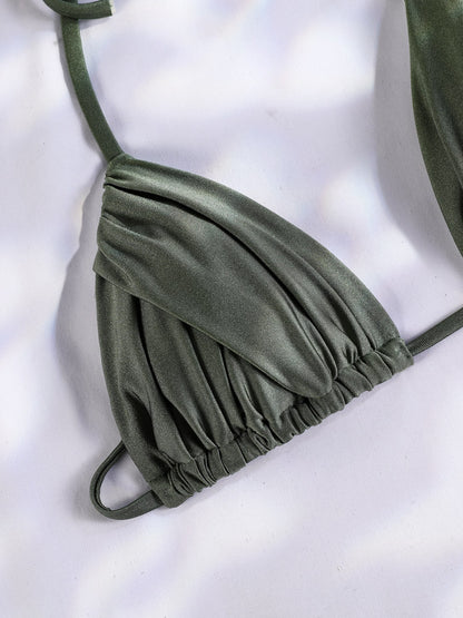 2 Piece Glitter Fabric Bikini Set Folds Swimsuit Halter Bathing Suit Swimwear Beachwear The Clothing Company Sydney