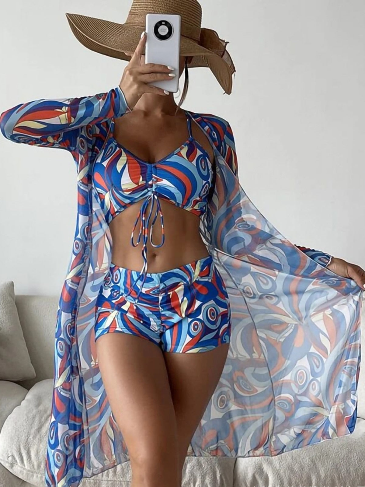 3 Piece Bikini Women Swimsuits Print Bandage High Waist Swimwear Bikini Set Bathing Suit Beachwear with Cover up The Clothing Company Sydney