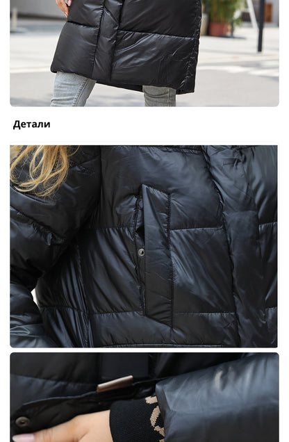 Women's down Jacket Long Classic zipper design Big Pocket Stand Collar Hooded Slim coat Women Parkas The Clothing Company Sydney