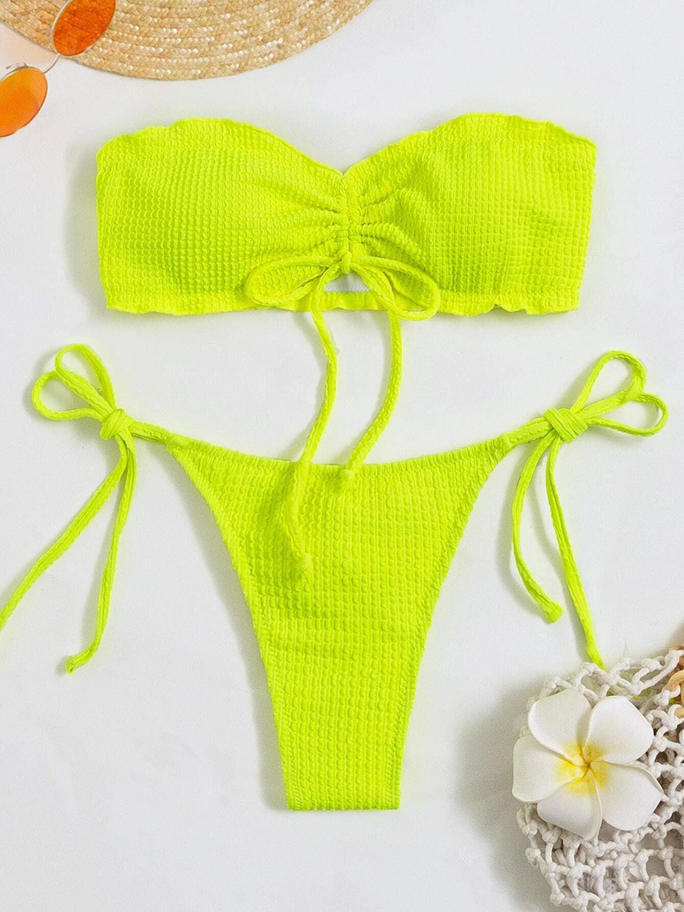 Tie Front Bandeau Thong Bikinis Two Piece Swimwear Swimsuit Bikini Set Summer Beach Bathing Suit The Clothing Company Sydney