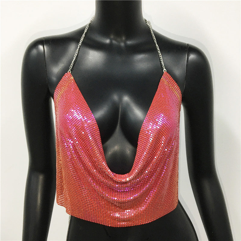 Metal Sequined Tank Camis Summer Gold Silver Backless Cropped Glitter Beach Club Show Wear Tank Tops The Clothing Company Sydney