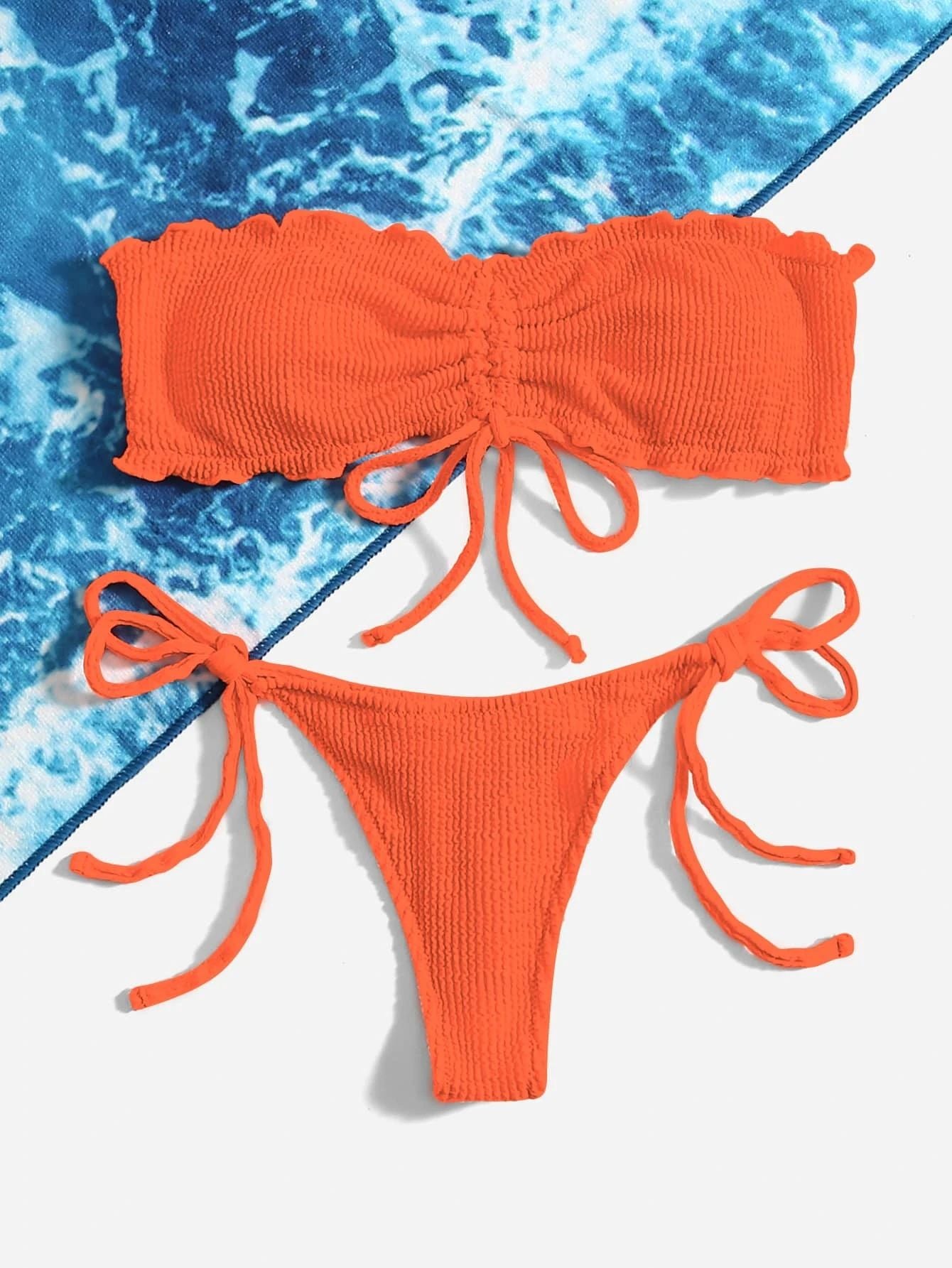 Tie Front Bandeau Thong Bikinis Two Piece Swimwear Swimsuit Bikini Set Summer Beach Bathing Suit The Clothing Company Sydney