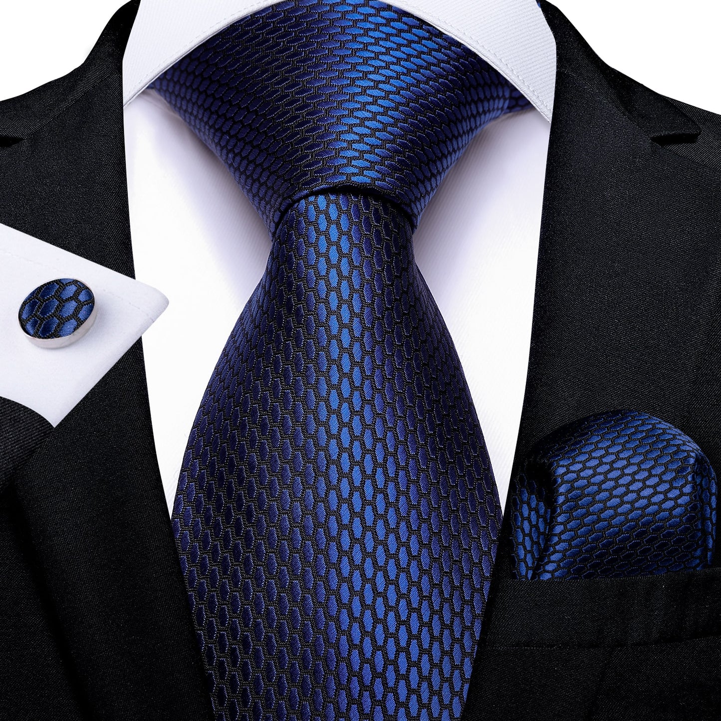 3 Piece Classic 100% Silk Men's Ties 8cm Blue Plaid Dot Striped Business Necktie Handkerchief Wedding Party Tie Set The Clothing Company Sydney