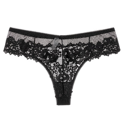 Women Sexy Lace Lingerie Temptation Low-waist Transparent Panties Female Embroidery Floral Hollow Out Thong Underwear G String The Clothing Company Sydney