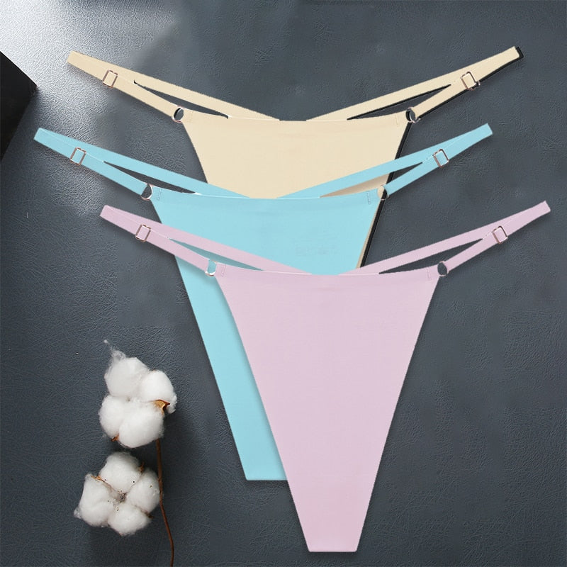 3 Piece Seamless Women G-String Adjustable Strap Panties Underwear Cross Waist Ice Silk Lingerie Set The Clothing Company Sydney