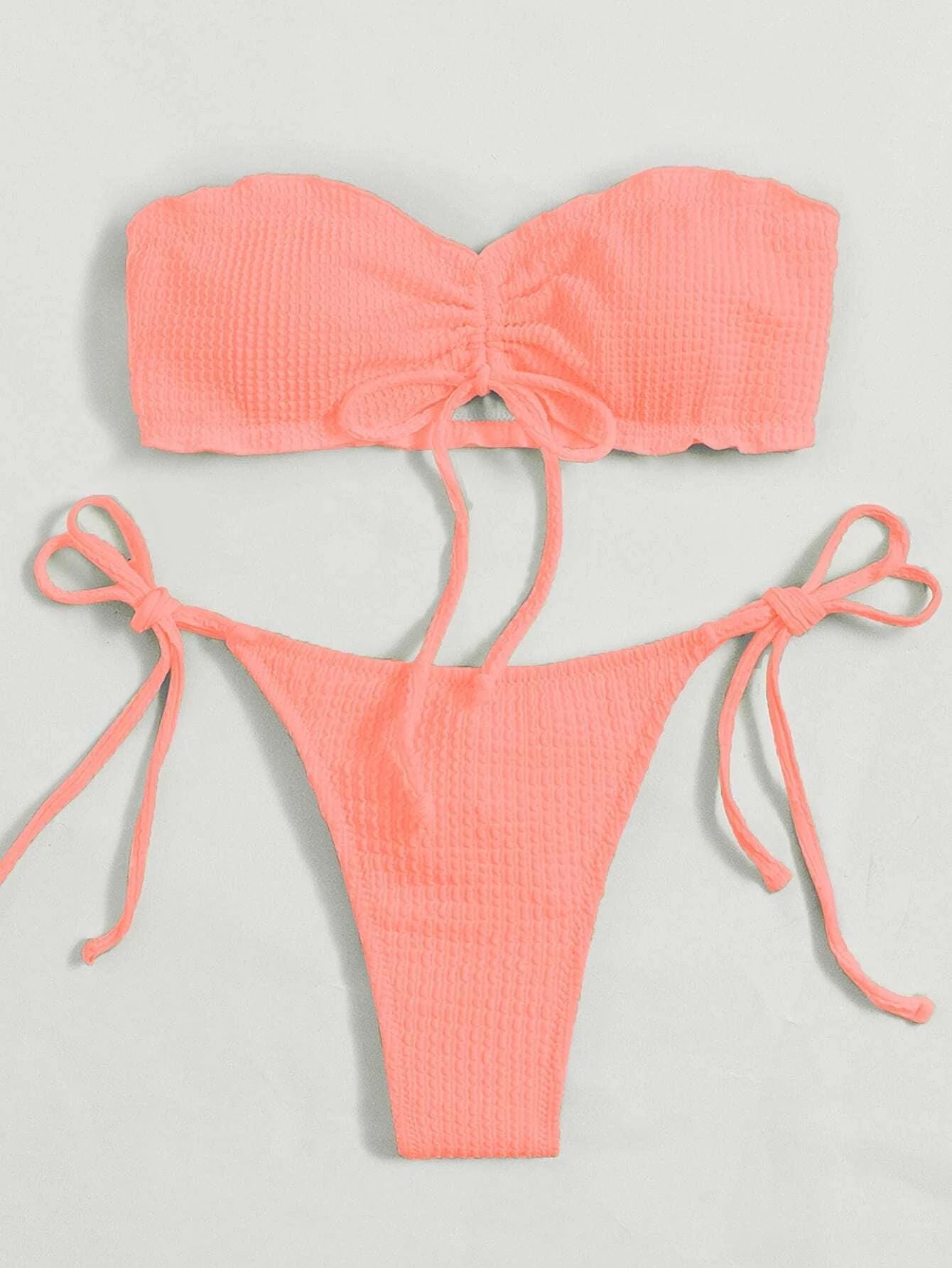 Tie Front Bandeau Thong Bikinis Two Piece Swimwear Swimsuit Bikini Set Summer Beach Bathing Suit The Clothing Company Sydney