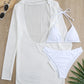 Slit Cuff Plunge Neck Three Piece Bikini Set with Cover Up Plain Swimsuit Women Swimwear Summer Beach Bathing Suit The Clothing Company Sydney