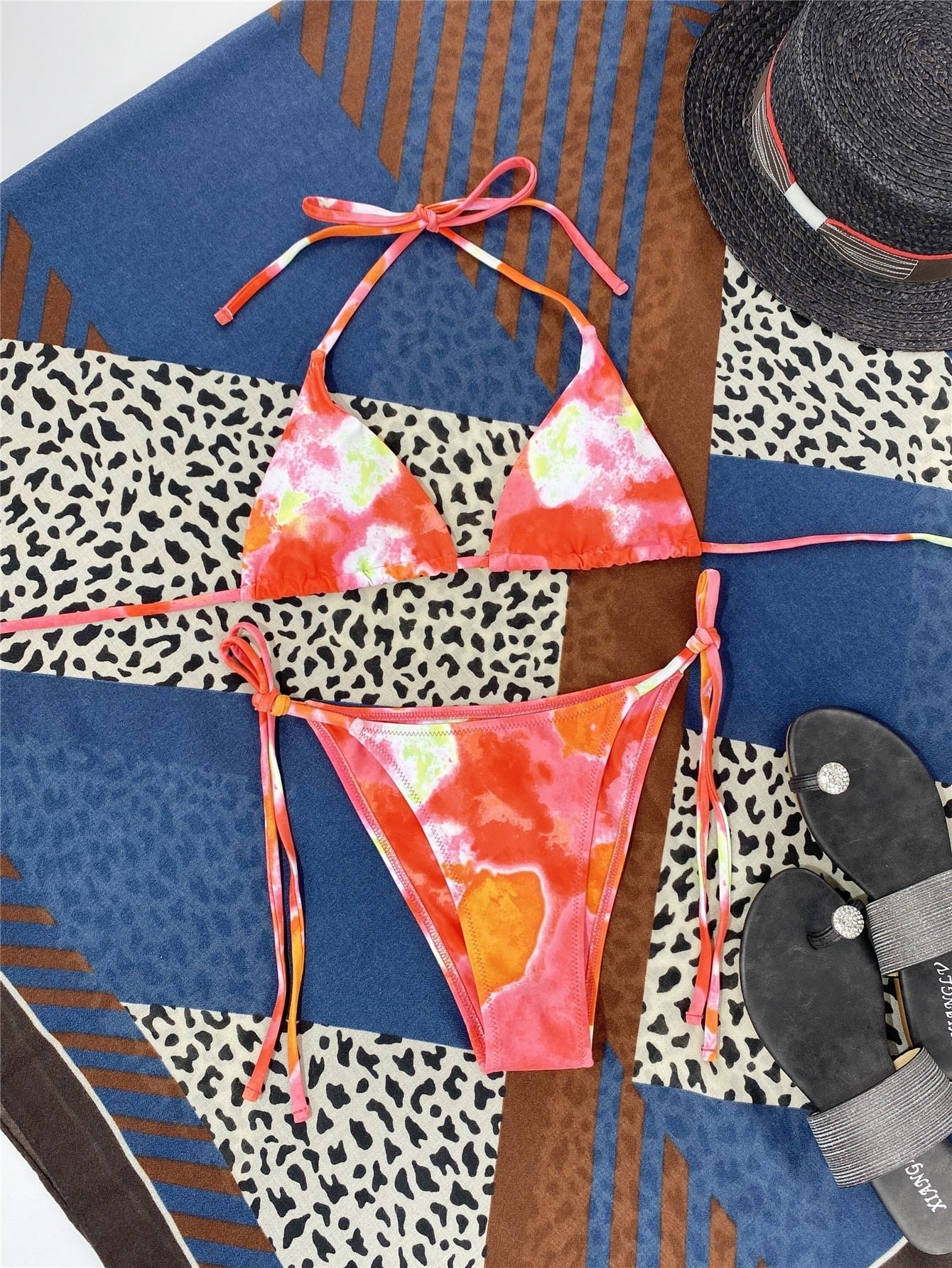 2 Piece Tie Dye Micro Triangle Halter Tie Side Bikini Swimsuit Swimwear Bikini Set Summer Beach Bathing Suit The Clothing Company Sydney