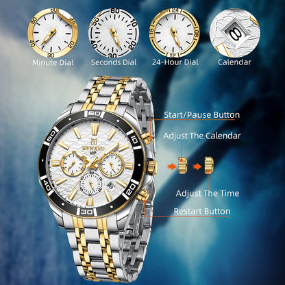 Mens Watch Waterproof Sport Wristwatch for Men Stainless Steel Business Quartz Watches Clock Gift for Father Birthday The Clothing Company Sydney