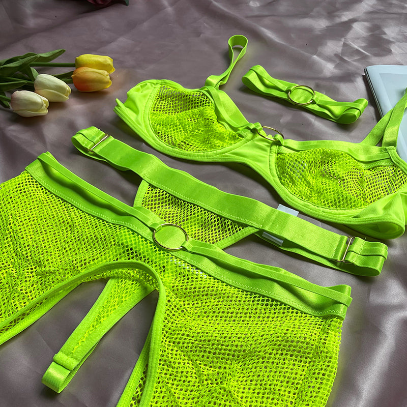 Four-Piece Set Erotic Lingerie Transparent Bra Kit Push Up See Through Lace Mesh Seamless Underwear Garters The Clothing Company Sydney