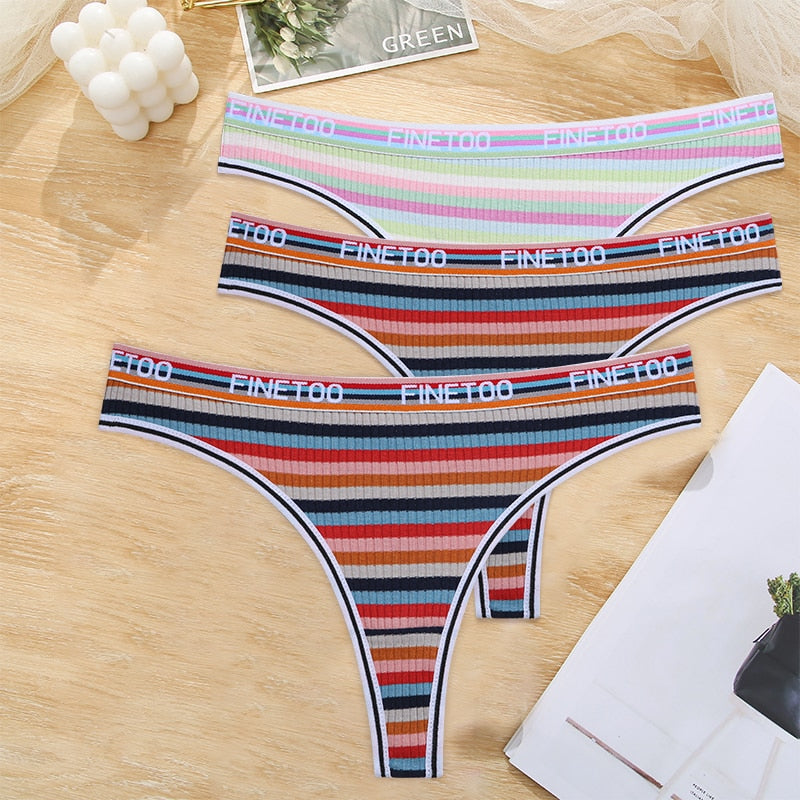 3 Pack Cotton Mix Seamless G-string Colorful Striped Lingerie Panties S-XL Thongs Female Letter Waist Underwear Briefs The Clothing Company Sydney