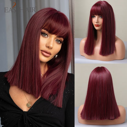 Short Straight Bob Wigs with Bang Golden Brown Natural Synthetic Hair for Women Daily Cosplay Heat Resistant Fiber Wigs The Clothing Company Sydney