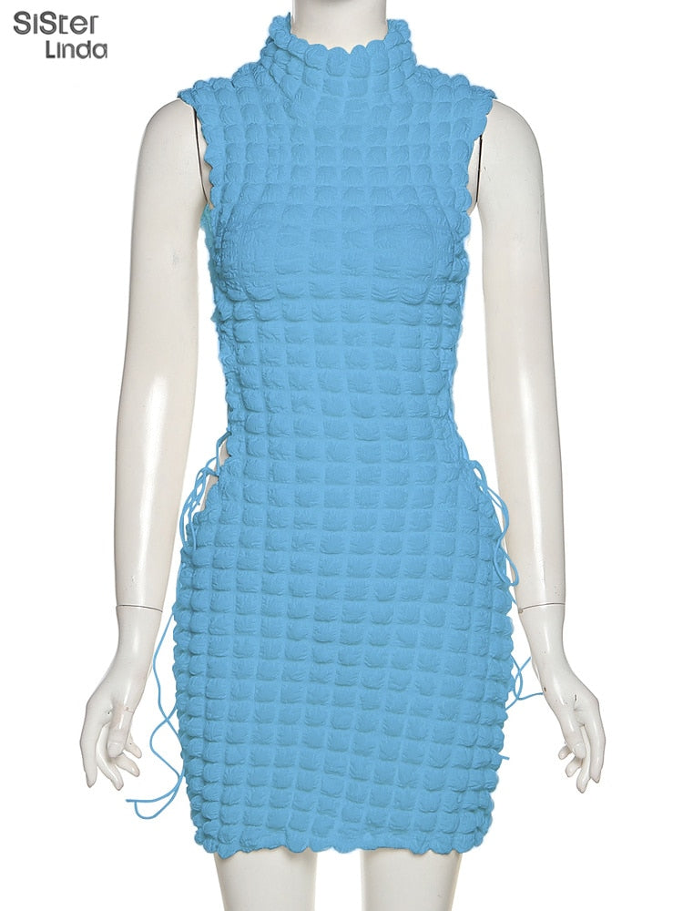 Stacked Plaid Bandage Hollow Y2K Dress Sleeveless Turtleneck String Bodycon Party Clubwear Outfits The Clothing Company Sydney