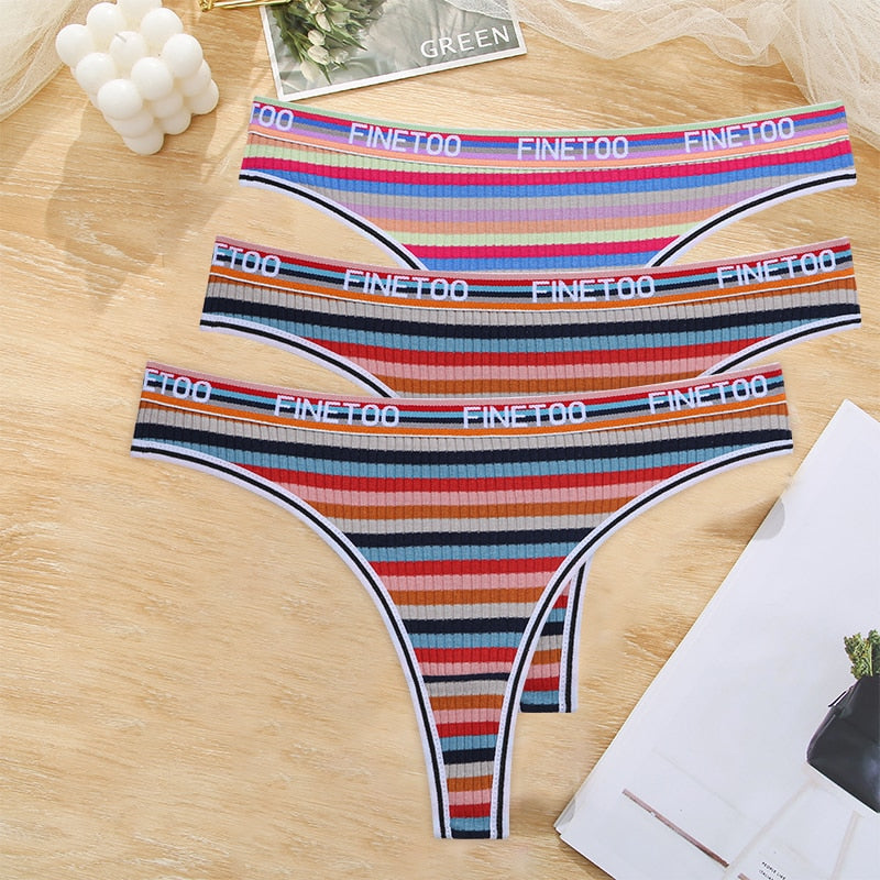 3 Pack Cotton Mix Seamless G-string Colorful Striped Lingerie Panties S-XL Thongs Female Letter Waist Underwear Briefs The Clothing Company Sydney