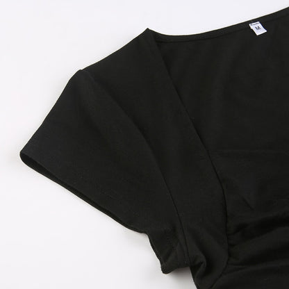 Y2K Cross Crop Top Folds Black Square Collar T Shirt Short Sleeve Square Collar Cute Chic Tee Grunge Tee Retro Top The Clothing Company Sydney