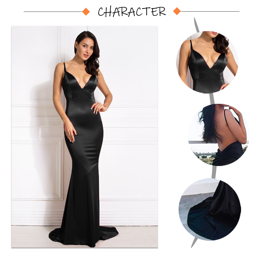 Backless Satin Evening Gown Strappy Deep V Neck Floor Length Prom Padded Stretch Formal Cocktail Wedding Party Dresses The Clothing Company Sydney