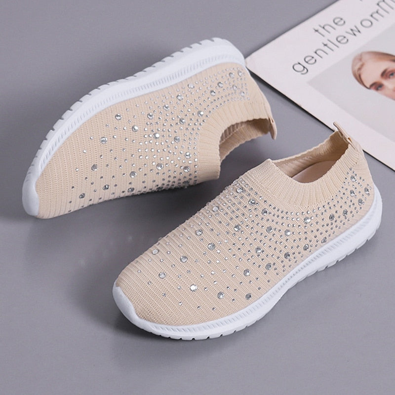 Crystal Breathable Mesh Sneaker Shoes for Women Comfortable Soft Bottom Flats Plus Size Non Slip Casual Shoes The Clothing Company Sydney