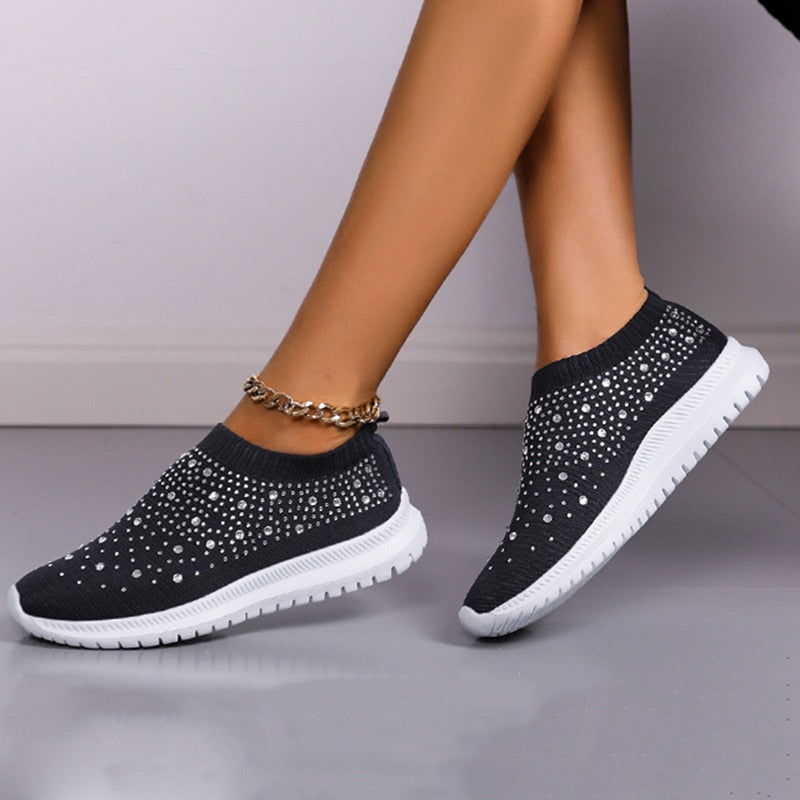 Crystal Breathable Mesh Sneaker Shoes for Women Comfortable Soft Bottom Flats Plus Size Non Slip Casual Shoes The Clothing Company Sydney