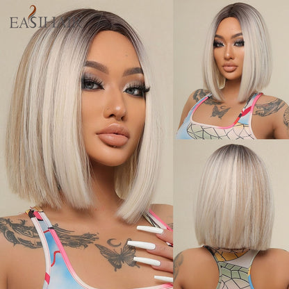 Short Straight Bob Wigs with Bang Golden Brown Natural Synthetic Hair for Women Daily Cosplay Heat Resistant Fiber Wigs The Clothing Company Sydney