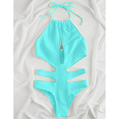 Solid Tied Halter Swimwear Women High Waist Push Up Hollow One Piece Swimsuit Monokini Summer Bathing Suit The Clothing Company Sydney