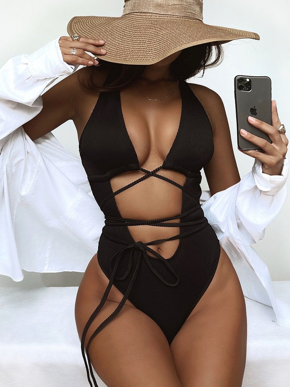 Leopard Strapped Swimwear High Cut One Piece Swimsuit Monokini Push Up Summer Beach Wear Bathing Suit The Clothing Company Sydney