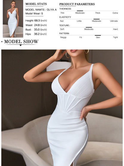 Spaghetti Strap Bodycon Bandage Dress Summer V Neck Club Elegant Outwear Celebrity Runway Party Dress The Clothing Company Sydney