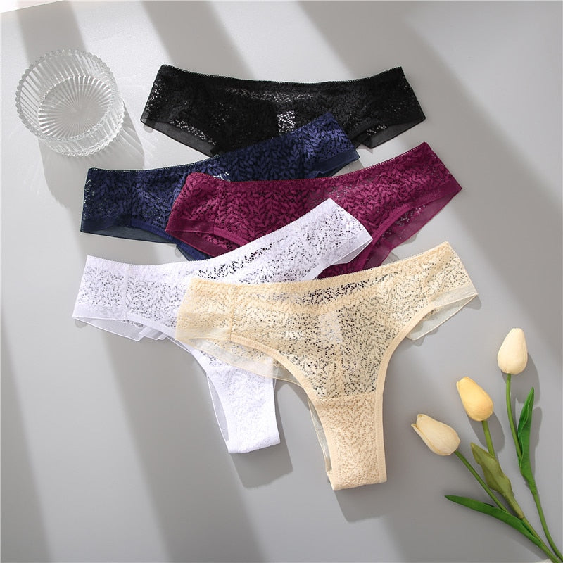 2 Pack Set Floral Lace Women G-String Panty Brazilian Panties Underwear Thongs V Waist Mesh Lingerie Set The Clothing Company Sydney