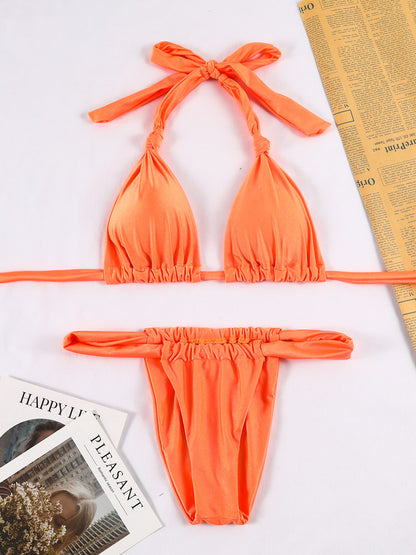 Pleated Bikinis Swimsuit Triangle Bikini Set Swimwear Halter Bathing Suits Bandage Beachwear The Clothing Company Sydney