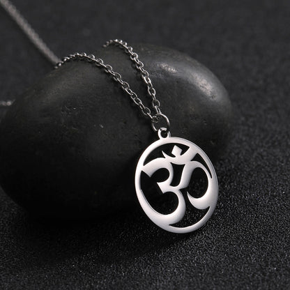 Tamil Om Aum Symbol with Trident Pendant Stainless Steel Necklace Om Shiva Symbol Yoga Vintage Talisman Jewellery The Clothing Company Sydney