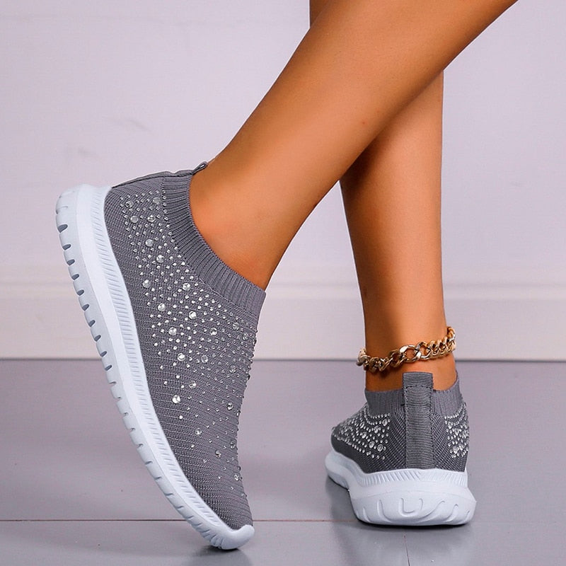 Crystal Breathable Mesh Sneaker Shoes for Women Comfortable Soft Bottom Flats Plus Size Non Slip Casual Shoes The Clothing Company Sydney