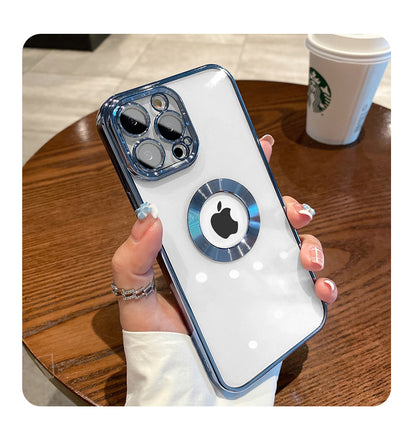 Luxury Square Plating Clear Case For iPhone 13 12 11 Pro Max X XR XS Plus LOGO Hole Hollow Soft Silicone Glass Camera Cover The Clothing Company Sydney