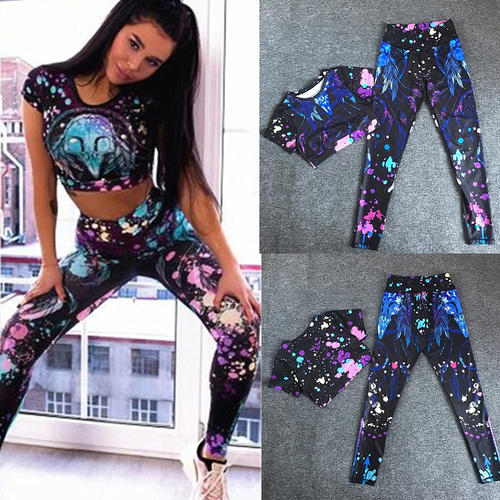 Cartoon Print Pink Two 2 Piece Long Sleeve Crop Top T Shirt Sport Pant Sportsuit Workout Active Outfit Fitness Gym Sport Sets The Clothing Company Sydney